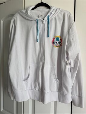 Disney White EPCOT Zip-Up Hoodie with Teal Drawstrings